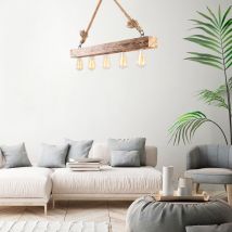 Elegante Lámpara De Araña De Madera, 100 X 7 Cm, Altura 53 Cm 5 X E27 Máx. 40 W, Diseño Rústico, Ideal Para Decoración De Interiores Moderna Bombillas