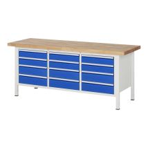Werkbank Höhenverstellbar 8579a2, B2000xt700xh840-1040mm, 12x Schublade-ta - Rau