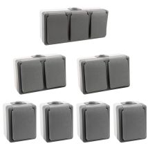 7 Teiliges Feuchtraum Aufputz Steckdosen Set 1-fach 2-fach 3-fach Ip44 Horizontal Secure