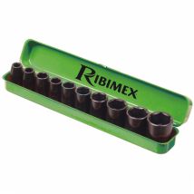 Ribitech – Juego de 10 casquillos hexagonales para llave de impacto – Acero cromo vanadio – Diámetros: 10-27 mm