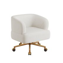 Chaise Pivotante Design Contemporain, Fauteuil De Loisirs Pivotant, 5 Roulettes, Rotation 360°, Chenille, Beige,71 × 60 × 71 Cm