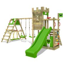 Fatmoose Parque Infantil De Madera Boldbaron Con Columpio Surfswing Y Tobogán Manzana Verde Casa De Juegos De Jardín Con Arenero Y Escalera Para Niños