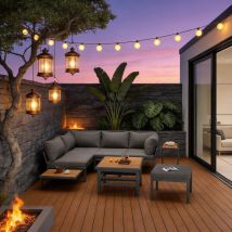 Outdoor Patio Furniture Set (2 Double Sofas + 1 Ottoman), 1 Plastic Lift-top Coffee Table, Galvanized Iron Frame, With Seat Cushions & Pillows, 