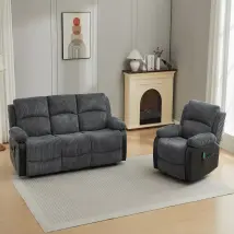 Furniture One - Corduroy Massage Manual Reclining Sofa Suite - 3+1 Seater Sofa Set