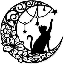 Longziming - Decoración De Pared De Metal, Arte De Pared, Decoración Del Hogar, Herrería Creativa, Silueta De Gatito Lunar Para El Hogar, Dormitorio, 