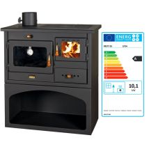 Prity - Holzofen 1p34 Mit Backfach – 10,1 Kw – Graphitschwarz – Energieklasse A – Mit Metall-kochplatte, Rauchrohr Seitlich Links