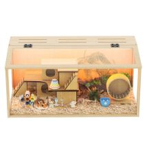 Bingopaw – Jaula Para Roedores Con Luces Led – Jaula Hamster Madera Integradas Y Ventana De Vidrio Templado – Para Hámsters Enanos Jerbos Y Animales 