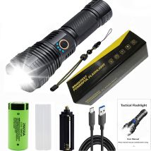 Rechargeable Flashlights, High Power Led Flashlight, Powerful Tactical Flashlight Xhp70.2 With Zoom, 5 Modes, Ipx7 Waterproof, Flashlight For Camping,