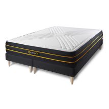 Sleepfit - Base Tapizada Negro + Colchón Con Espuma Viscoelástica 2x90x200
