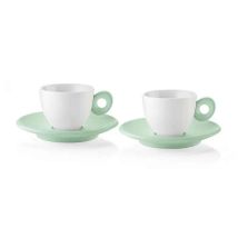 Tazas de café con platillo – Set de 2 – Porcelana – Verde malva – 12x12xh6 cm – Capacidad 50 cc
