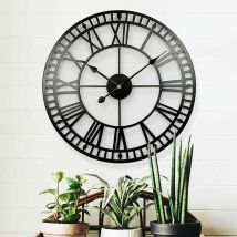 Wetterfeste Gartenuhr Vintage Retro Römische Ziffern Einfache Schmied Leise Batteriebetriebene Außenuhr 40cm