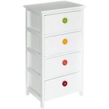 King Home Paulownia Holzkommode 40x29x73h Cm 4 Weiße Schubladen Mit Farbigen Knöpfen
