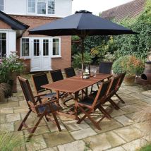 Rowlinson – Bali Dining Set – 10 Piece Outdoor Furniture – Extendable Table 1.8m to 2.1m – Weatherproof Chairs – Garden Dining