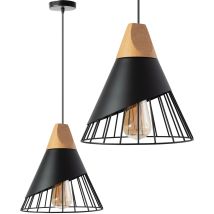 Toolight Pendelleuchte Holz Metall E27 – Kabellänge anpassbar – Schwarz – Innenbeleuchtung