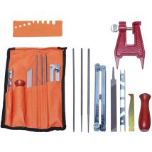 Universelles Kettensägen-schärfset, Kettensägen-schärffeilenset Mit Feilen, Holzgriffen, Tiefenmesser, Polierführung, Werkzeugtasche Und Bankschrauben