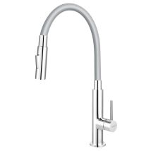 Grifo De Cocina Zumba Slim 2f Con Caño Flexible Gris, Cromado.