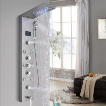 Shower Tower System Stainless Steel Led Rainfall Waterfall Shower Head Lcd Display And Handheld Sprayer 8 Massage Jets Tub Spout,brushed Nickel Finish