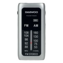 Daewoo – Radio portátil AM/FM – Sintonizador analógico – Color negro y plata
