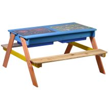 DOBAR Picknicktisch mit Matschkiste – 94 x 94 x 50 cm – aus Kiefernholz – für Kinder ab 3 Jahren – wetterfest – FSC -zertifiziert