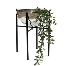Dandibo - Blumenhocker Metall Mit Topf Schwarz Silber 45 Cm Blumenständer 96257 L Blumensäule Modern Pflanzenständer Pflanzenhocker