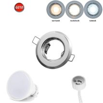 Led Line - Einbaustrahler Gu10 Einbaurahmen Spot Strahler Ø60mm Bohrloch Aluminium Inkl. Gu10 3w Warmweiß 240 Lumen Led Leuchtmittel Chrom Rund [