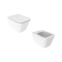 Paar Sanitär-wcs Und Bidets Mit Hängender Installation In Glänzendem Weiß Ercos Wave Kitwave2