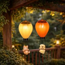 Lampe Solaire Lampe À Suspendre Led Montgolfière Lampe De Balcon Chien Chat Multicolore, Métal Plastique, Led Blanc Chaud, Lxlxh 12x12x49 Cm, Set De 2