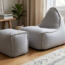Sillón Puf Minibuddy's Rest Forma Pera Con Reposapiés, 75x60x65 Cm Para Interior, Desenfundable, Con Pespuntes, Gris, - Soo Santaï