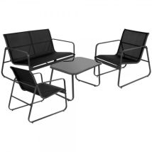 4-teiliges Gartenmöbel-Set für 4 Personen – Metallgestell in Grau – Polyester-Sitzflächen – Kaffeetisch – Ideal für Balkon, Terrasse, Garten
