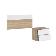 Nachttisch Honolulu, Nachttisch Mit Zwei Schubladen Und Kopfteil Für 90 Einzelbetten, Cm 150x50x38, Cm 50x38h75, Eiche Und Weiß