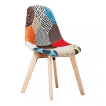 Einzelner Esszimmerstuhl Im Patchwork-stil Mit Stoffpolsterung Und Holzbeinen – Esszimmerstuhl – Mehrfarbig