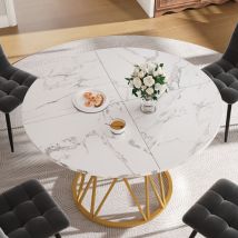 Table À Manger Ronde 100 Cm Effet Marbre, Pieds Métalliques Dorés Design