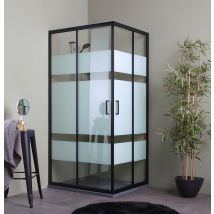 Mampara De Ducha 70x90 Perfiles Negro Mate Con Cristal Serigrafiado City