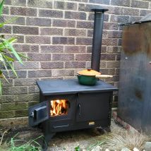 Pequeña Estufa De Leña Para Jardín Con Placa De Hierro Fundido Chimenea Exterior