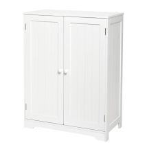 Badezimmerschrank, Badschrank Sideboard Mit Doppeltür Und Verstellbare Ablage, Badezimmer Kommode Aus Mdf Gemalt Holz, Weiß-meerveil
