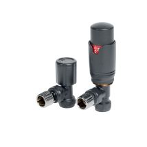 Signature Round Thermostatic Angled Radiator Valve Pair - Anthracite