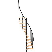 Wendeltreppe 12 Stufen - Erreichbare Höhe 2.47 Bis 3.05m - Schwarze Struktur Und Buchestufe - Durchmesser 140cm - Suon140/nh-12