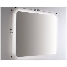 Miroir Mural Rétroéclairé À Led 60x80 Cm, Épaisseur 4 Mm, Avec Coins Arrondis De 7 Mm
