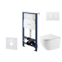 Kielle Genesis New - Set Bâti-support, Wc Oudee, Vortex Rimless+, Abattant Softclose Et Bouton-poussoir Gemini New Iii, Blanc Brillant 30528ss61