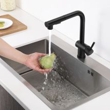 Hochdruck Küchenarmatur Ausziehbarer Schwarz, Wasserhahn Küche Aus Edelstahl, Ausziehbar Spültischarmatur Einhebelmischer, Bleifrei Und Nickelfrei