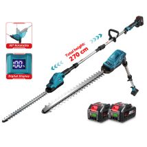 Tagliasiepi Elettrico Telescopico 2,7 M, Lama A Doppia Azione 50 Cm, Diametro Di Taglio 1,6 Cm, Testina Girevole Regolabile A 90°, Con Due Batterie.
