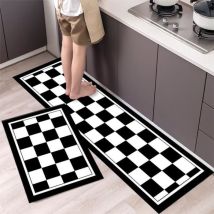 Lavable En Machine Tapis De Cuisine, Damier Noir Et Blanc Image Super Absorbants Tapis De Cuisine, Tapis De Cuisine Antiderapant