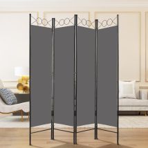 Paravent Raumteiler Innen 4 Teilig, Trennwand Raumteiler Modern 160x 180cm, Raumtrenner Stehend Balkon Sichtschutz Faltbar, Grau