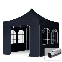 3x3 M Faltpavillon Professional Alu 40mm, Seitenteile Mit Sprossenfenstern, Schwarz