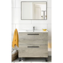 Badezimmerschrank Kit Athena 2 Schubladen 80 cm Eiche MDF mit PVC-Überzug Maße 80 x 45 x 80 cm