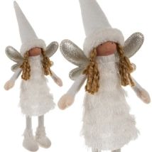 Kibani Weihnachtsfigur Fee mit glitzernden Flügeln – Deko-Objekt in Weiß und Silber – 40 x 14 x 9 cm – 174 g