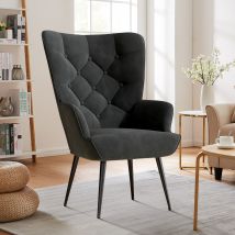 Fauteuil De Salon,fauteuil Scandinave En Tissu Moelleux ,fauteuil Relax Avec Accoudoir & Dossier,chaise Coiffeuse Confortable,noir