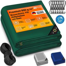 Abdeckplane Blau 5x7 M Mit Ösen + 10 Haken & 15m Seil Gewebeplane 650g/m² Wasserdicht & Reißfest Premium Pvc-plane Universell Lkw, Pool, Holz 