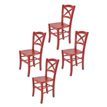 Tommychairs - Set 4 Chaises Cross Pour Cuisine, Bar Et Salle À Manger, Robuste Structure En Bois De Hêtre Laqué En Couleur Rouge Et Assise En Bois