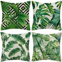 Solartronics - Ahlsen Juego De 4 Fundas De Cojines Para Exterior, Impermeables, Con Patrón De Plantas Tropicales Verdes, Fundas De Cojines Para Sofá, 